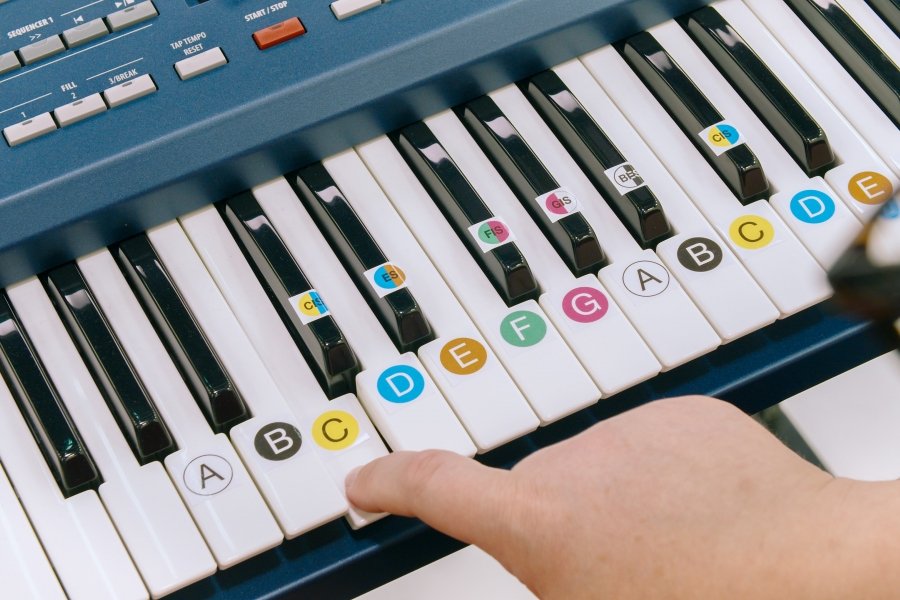 Toetsenbord met daarop stickers geplakt